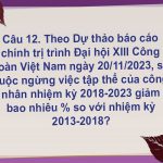 Câu 12. Theo Dự thảo báo cáo chính trị trình Đại hội XIII Công đoàn Việt Nam ngày 20/11/2023, số cuộc ngừng việc tập thể của công nhân nhiệm kỳ 2018-2023 giảm bao nhiêu % so với nhiệm kỳ 2013-2018?